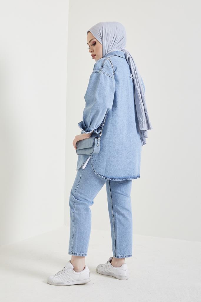 BNG Women Jacket Pants Hijab Two-Piece Denim Suit Blue - Clermont