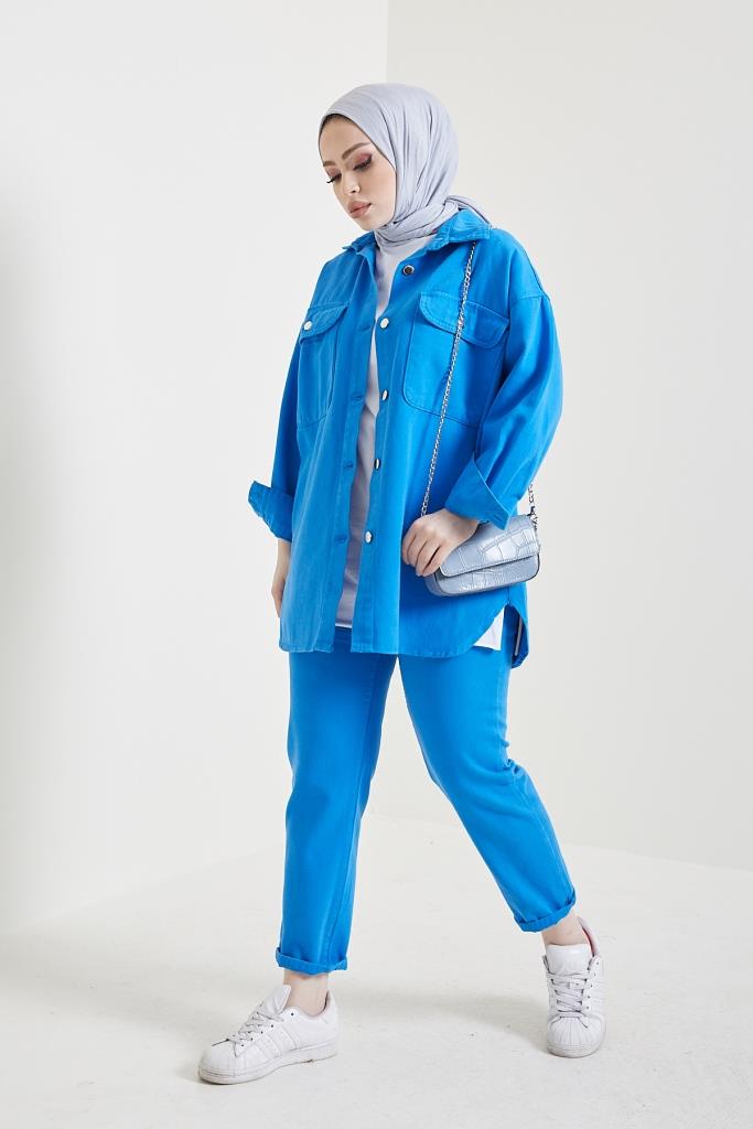BNG Women Jacket Pants Hijab Two-Piece Denim Suit Saks - Clermont