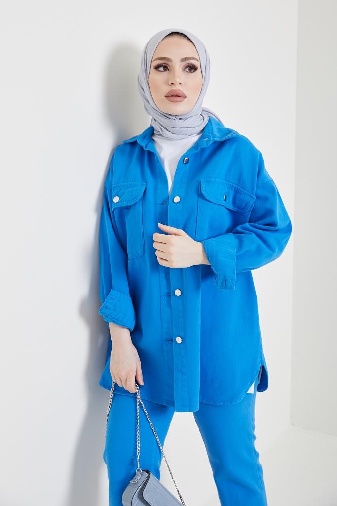BNG Women Jacket Pants Hijab Two-Piece Denim Suit Saks - Clermont