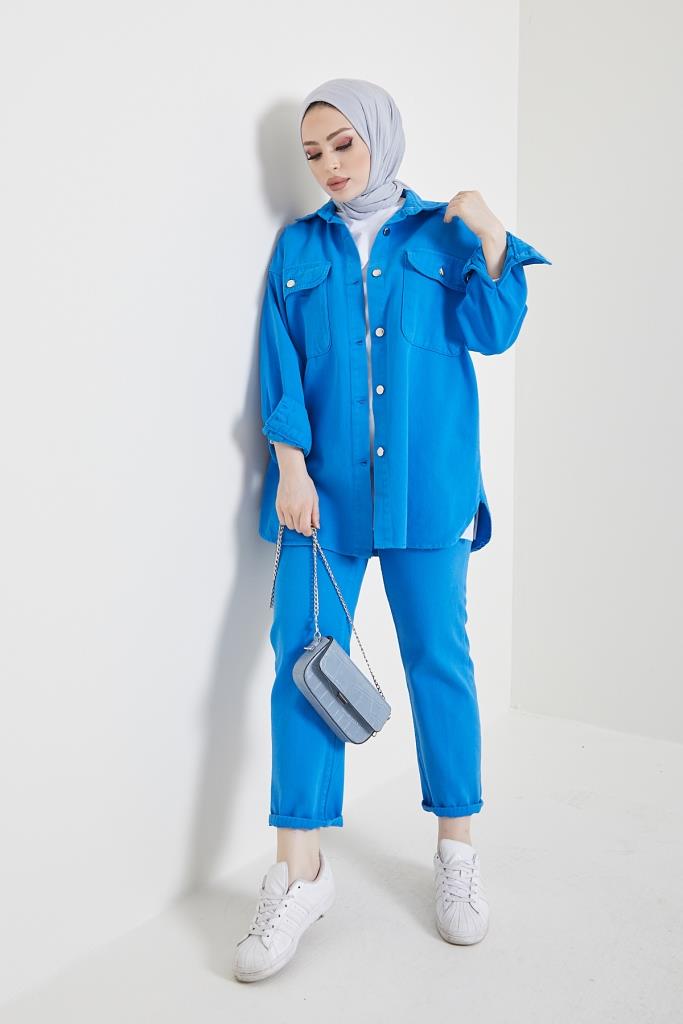 BNG Women Jacket Pants Hijab Two-Piece Denim Suit Saks - Clermont