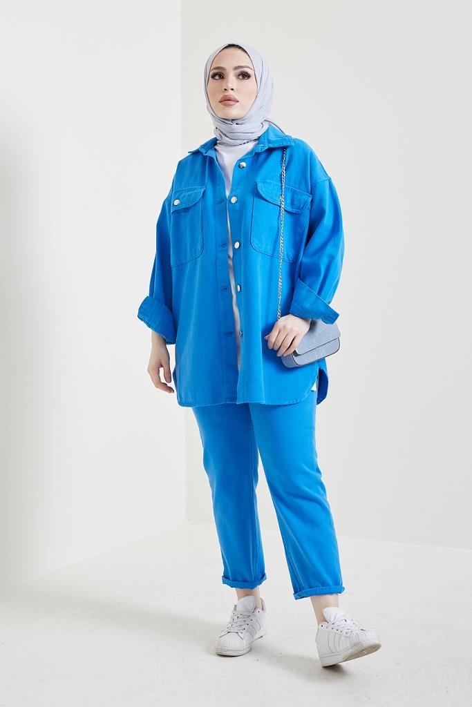 BNG Women Jacket Pants Hijab Two-Piece Denim Suit Saks - Clermont