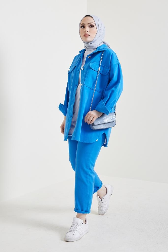 BNG Women Jacket Pants Hijab Two-Piece Denim Suit Saks - Clermont