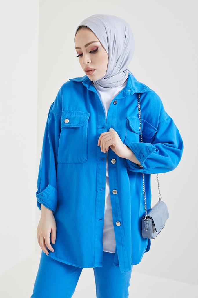 BNG Women Jacket Pants Hijab Two-Piece Denim Suit Saks - Clermont