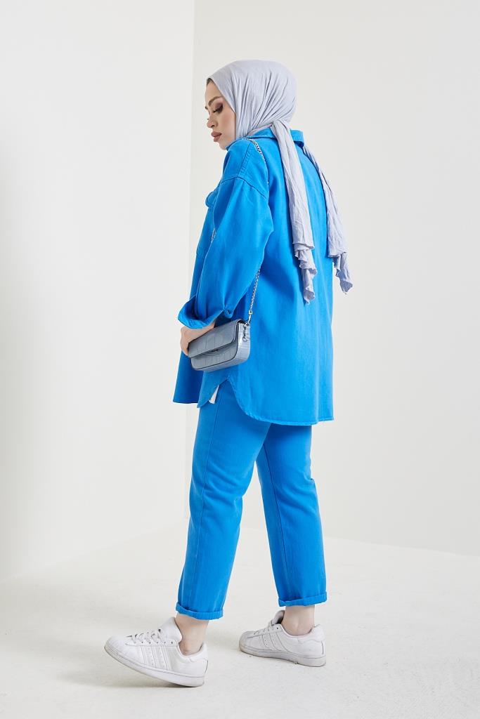 BNG Women Jacket Pants Hijab Two-Piece Denim Suit Saks - Clermont