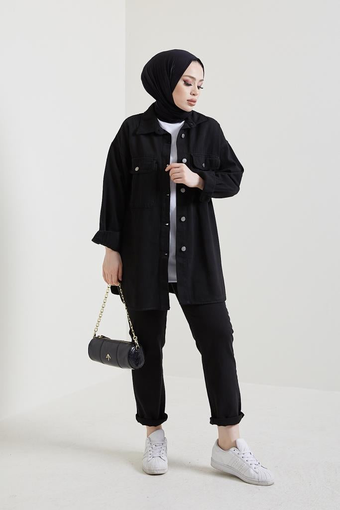 BNG Women Jacket Pants Hijab Two-Piece Denim Suit Black - Clermont