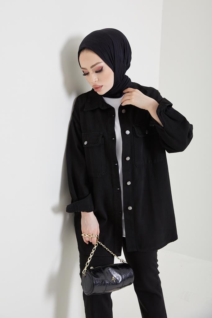 BNG Women Jacket Pants Hijab Two-Piece Denim Suit Black - Clermont