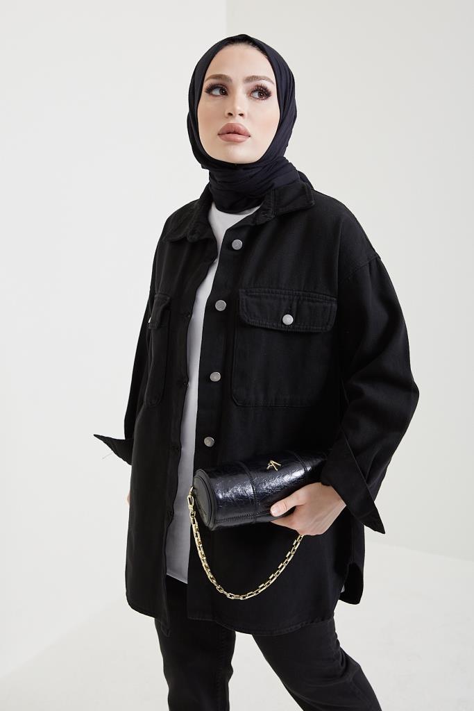 BNG Women Jacket Pants Hijab Two-Piece Denim Suit Black - Clermont