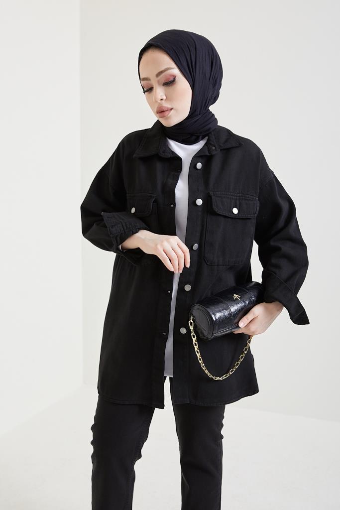 BNG Women Jacket Pants Hijab Two-Piece Denim Suit Black - Clermont
