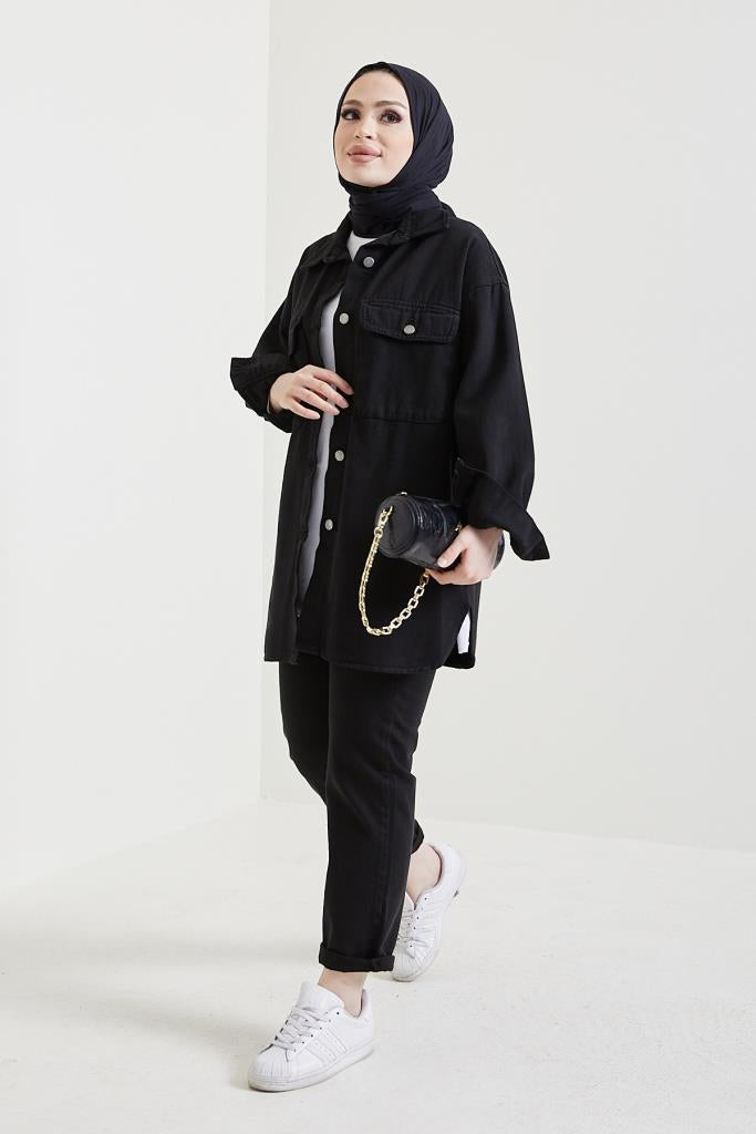 BNG Women Jacket Pants Hijab Two-Piece Denim Suit Black - Clermont