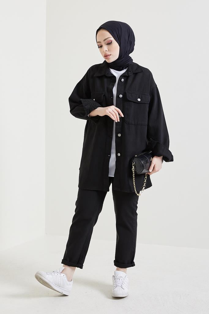 BNG Women Jacket Pants Hijab Two-Piece Denim Suit Black - Clermont