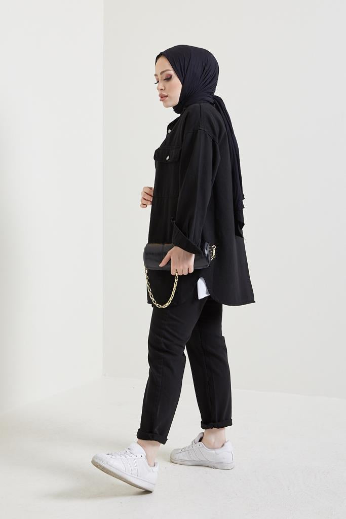 BNG Women Jacket Pants Hijab Two-Piece Denim Suit Black - Clermont
