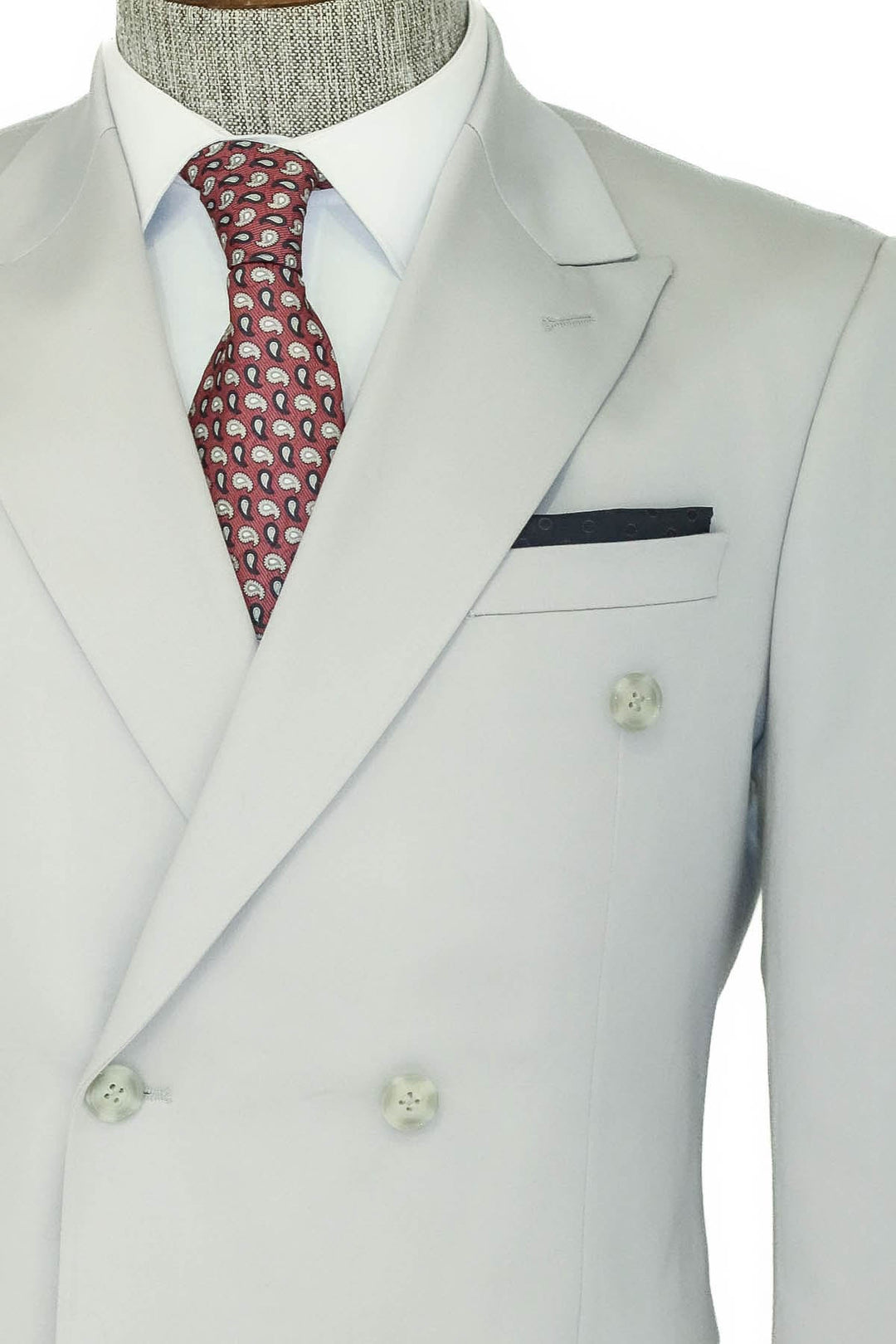 WSS Wide Peak Lapel Slim Fit Light Gray Men Double-Breasted Suit  - South Brunswick