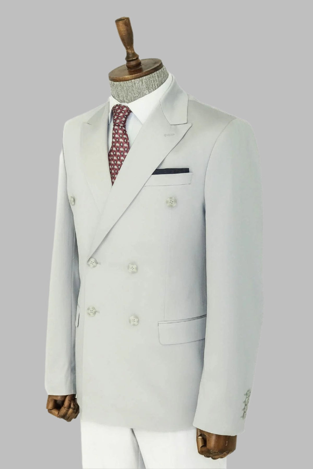 WSS Wide Peak Lapel Slim Fit Light Gray Men Double-Breasted Suit  - South Brunswick
