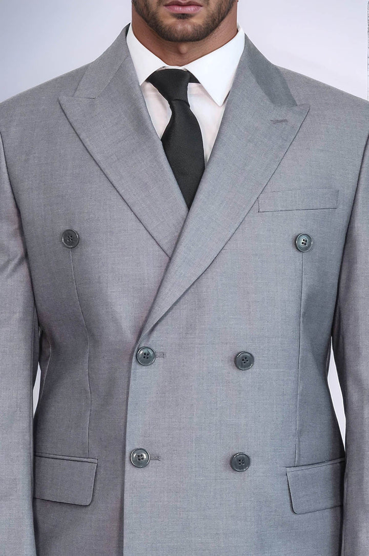 WSS Wide Peak Lapel Striped Slim Fit Gray Men Double-Breasted Suit  - Datteln