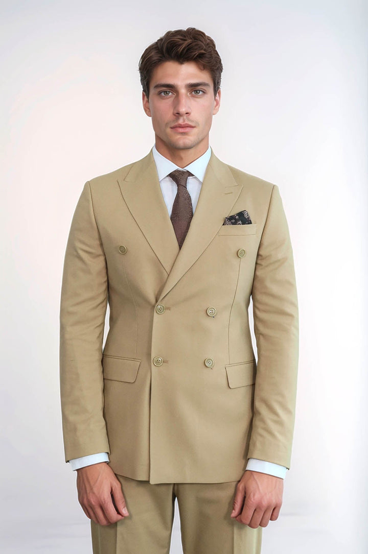 WSS Wide Peak Collar Slim Fit Cream Men Double-Breasted Suit  - Veghel