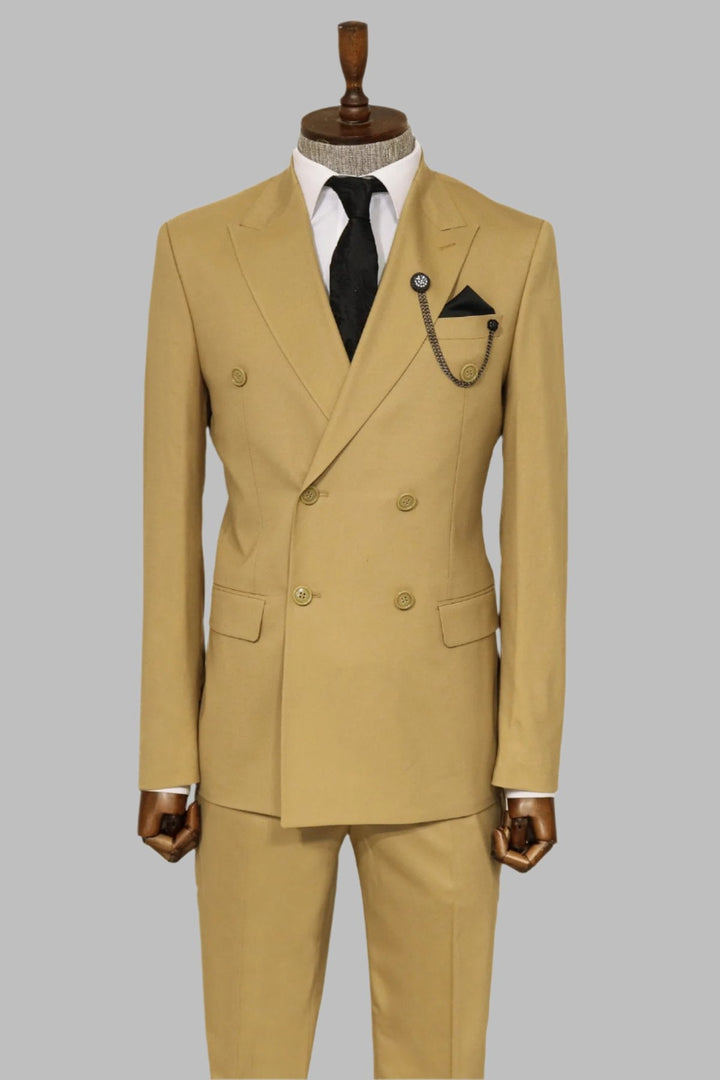 WSS Wide Peak Collar Slim Fit Cream Men Double-Breasted Suit  - Anaheim