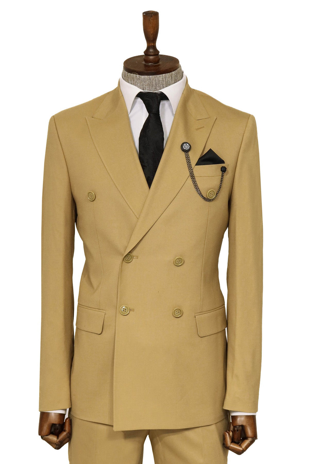 WSS Wide Peak Collar Slim Fit Cream Men Double-Breasted Suit  - Anaheim