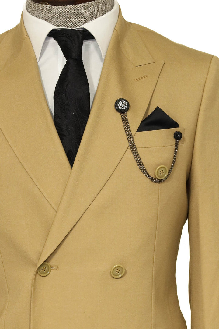 WSS Wide Peak Collar Slim Fit Cream Men Double-Breasted Suit  - Anaheim