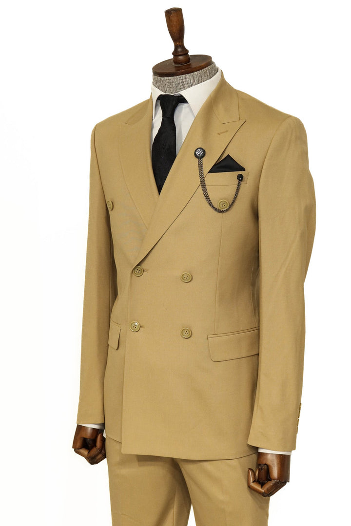 WSS Wide Peak Collar Slim Fit Cream Men Double-Breasted Suit  - Anaheim