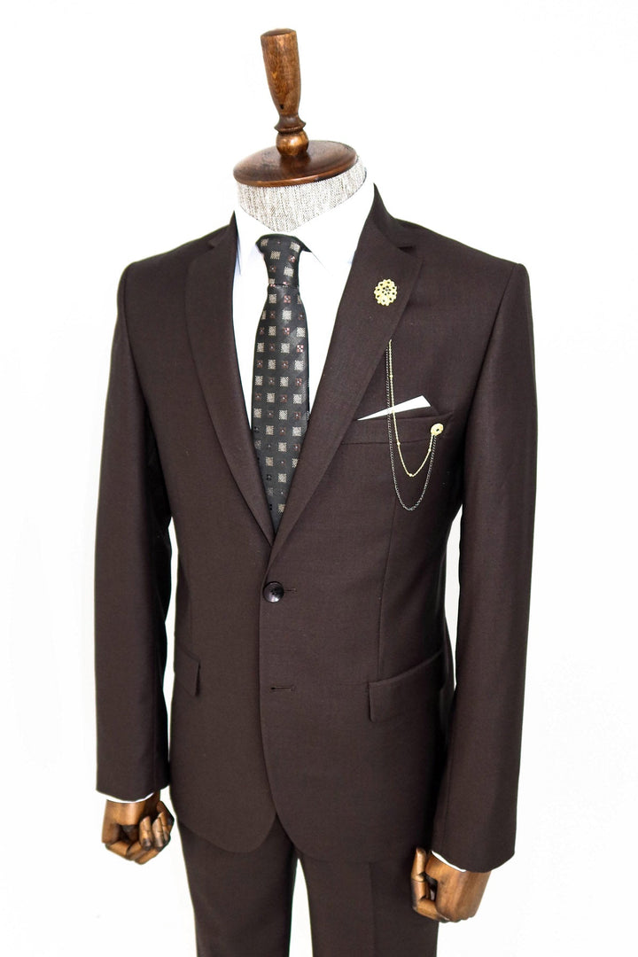 WSS 2 Buttons 2 Piece Brown Men Suit  - Schweinfurt