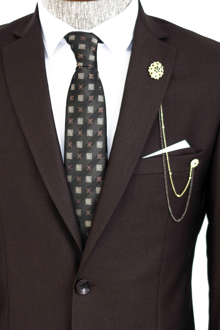 WSS 2 Buttons 2 Piece Brown Men Suit  - Schweinfurt