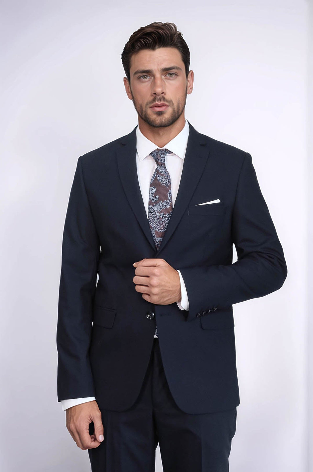 WSS 2 Buttons 2 Piece Navy Blue Men Suit  - Brentwood