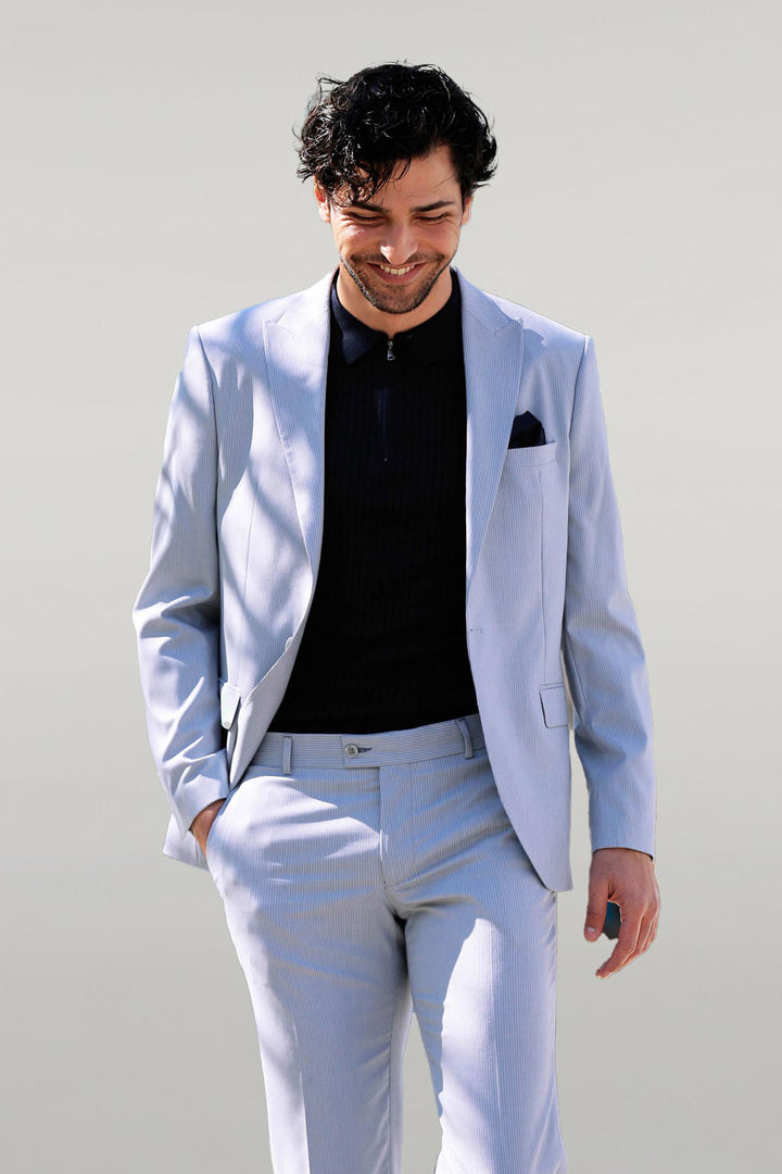WSS 2 Piece Striped Light Blue Men Suit  - Weymouth