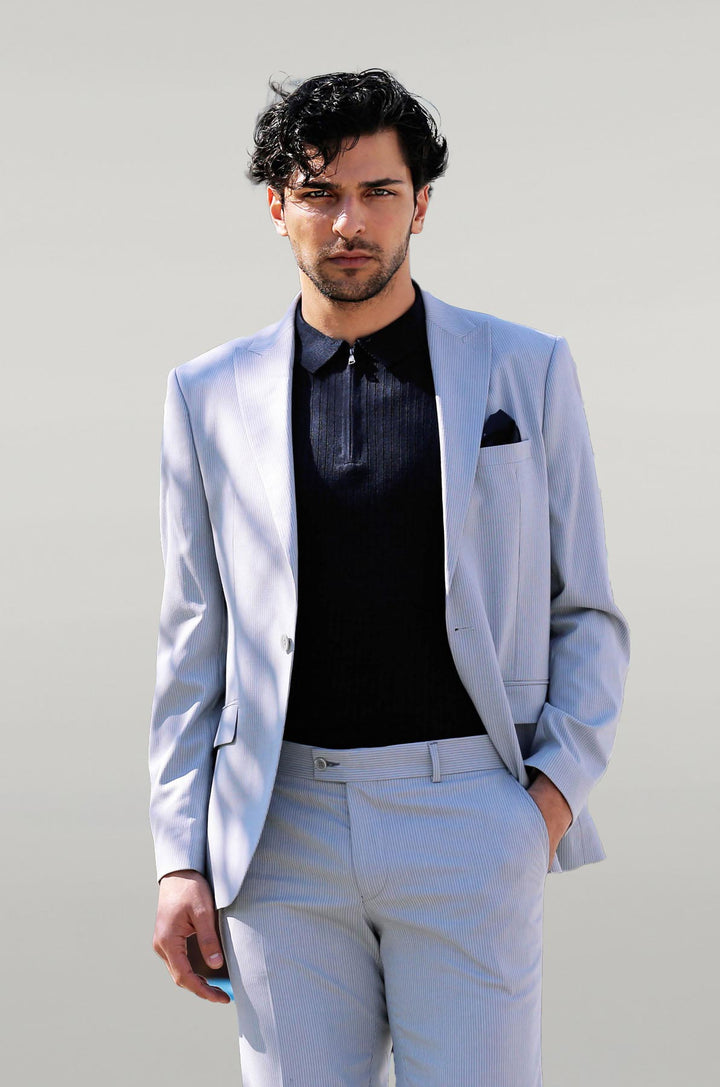 WSS 2 Piece Striped Light Blue Men Suit  - Weymouth