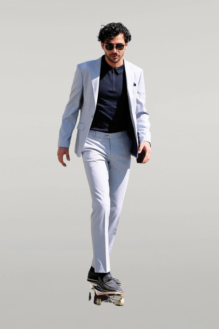 WSS 2 Piece Striped Light Blue Men Suit  - Weymouth