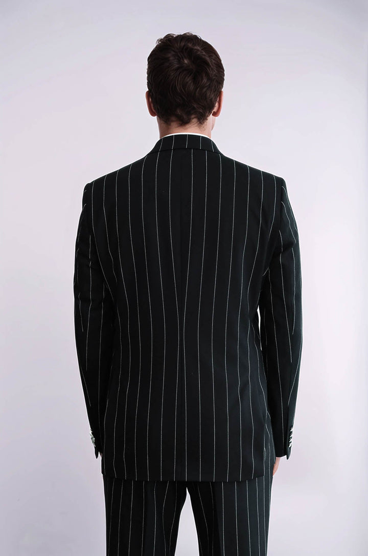 WSS Pinstripe Double Breasted Men’s Black Suit with Silver Button Details  - Alkmaar