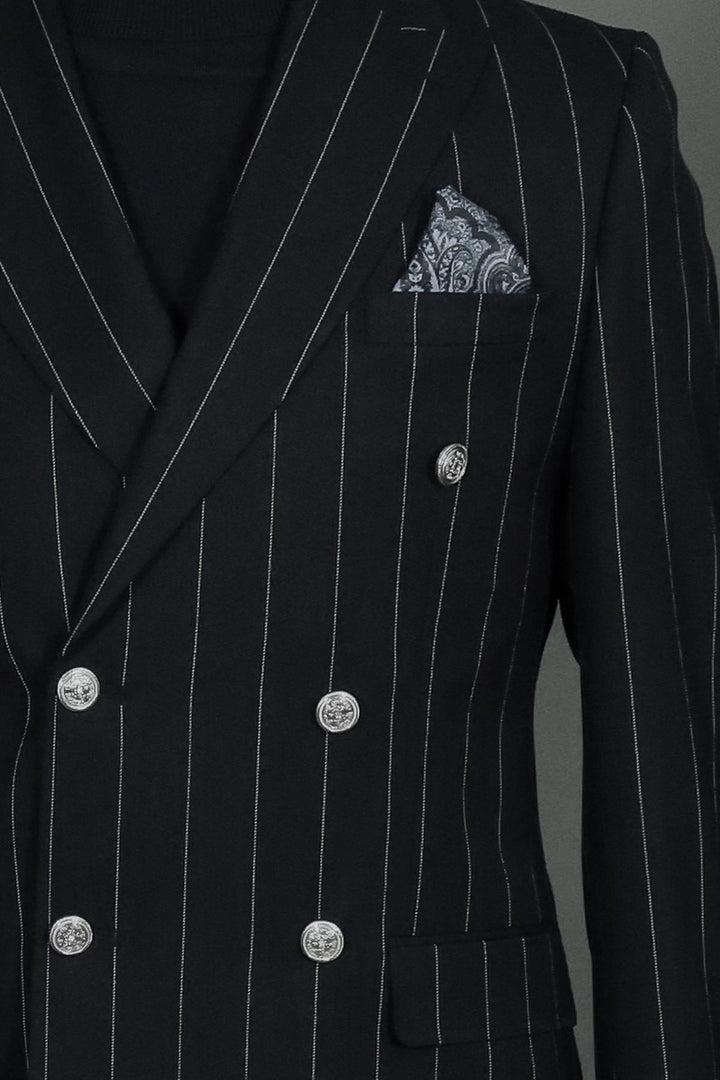 WSS Pinstripe Double-Breasted  Men Black  Suit   - Gloucester