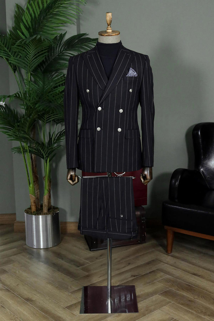 WSS Pinstripe Double-Breasted  Men Black  Suit   - Gloucester