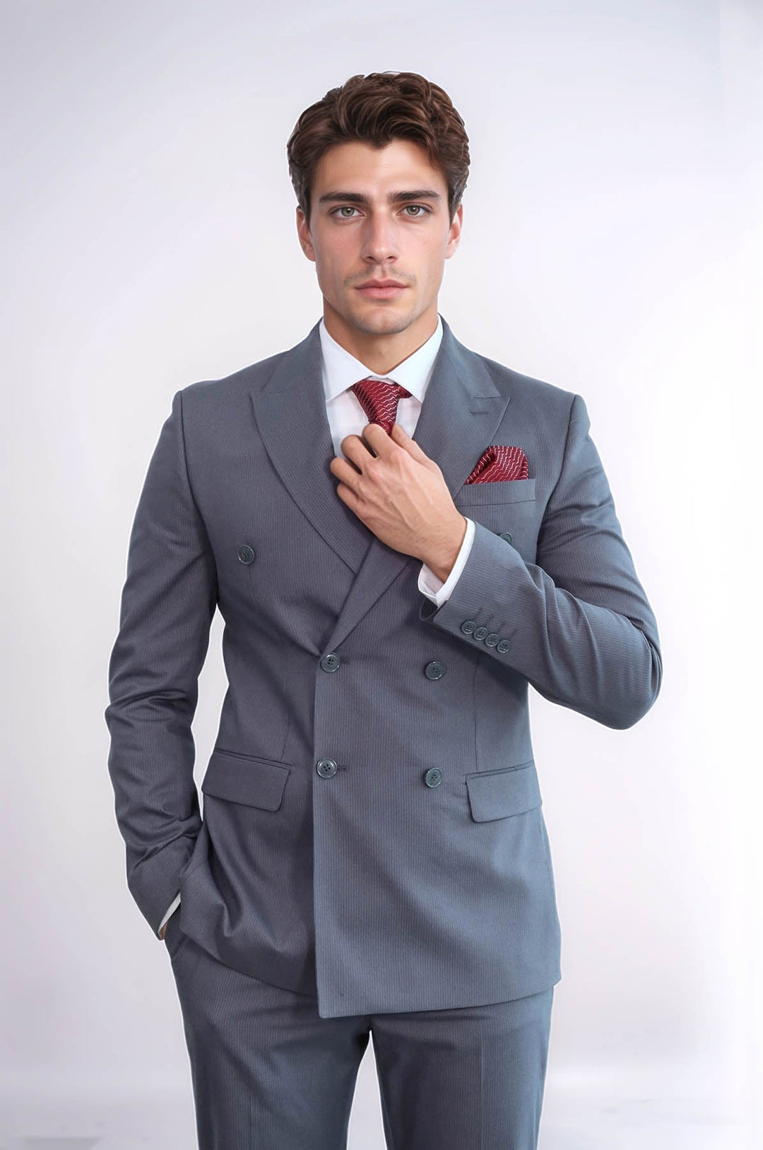 WSS Classic Pinstripe Double Breasted Men's Taupe Suit  - Kirchheim unter Teck
