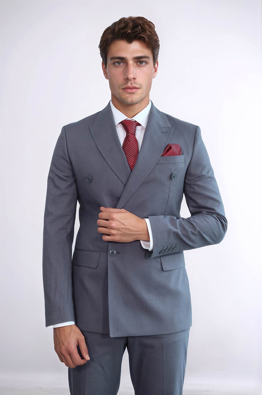 WSS Classic Pinstripe Double Breasted Men's Taupe Suit  - Kirchheim unter Teck