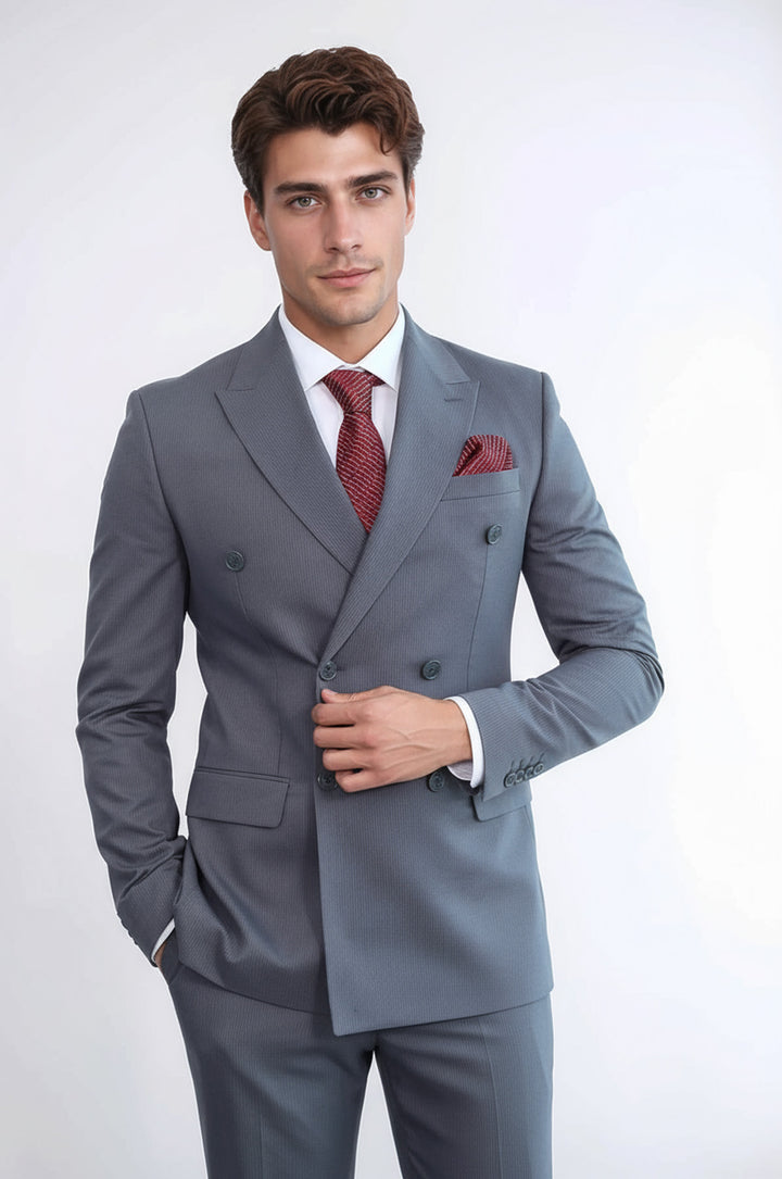 WSS Classic Pinstripe Double Breasted Men's Taupe Suit  - Monrovia