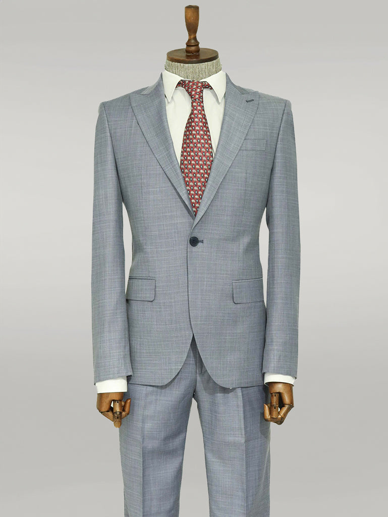 WSS Two Piece Slim Fit Single Button Grey Blue Men Suit  - Singen