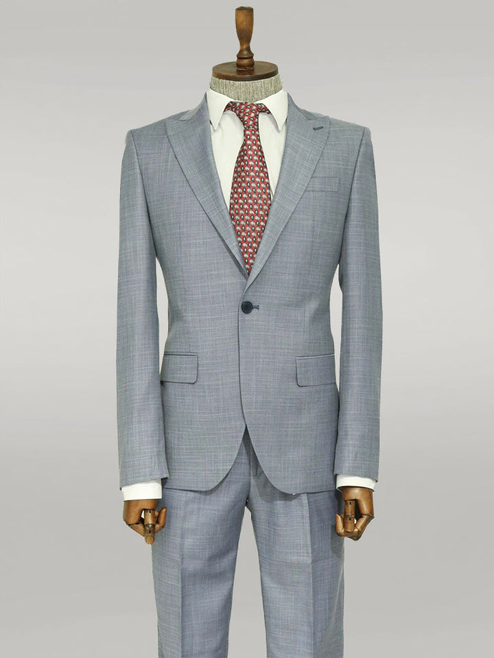 WSS Two Piece Slim Fit Single Button Grey Blue Men Suit  - Singen
