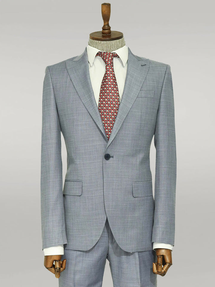 WSS Two Piece Slim Fit Single Button Grey Blue Men Suit  - Singen