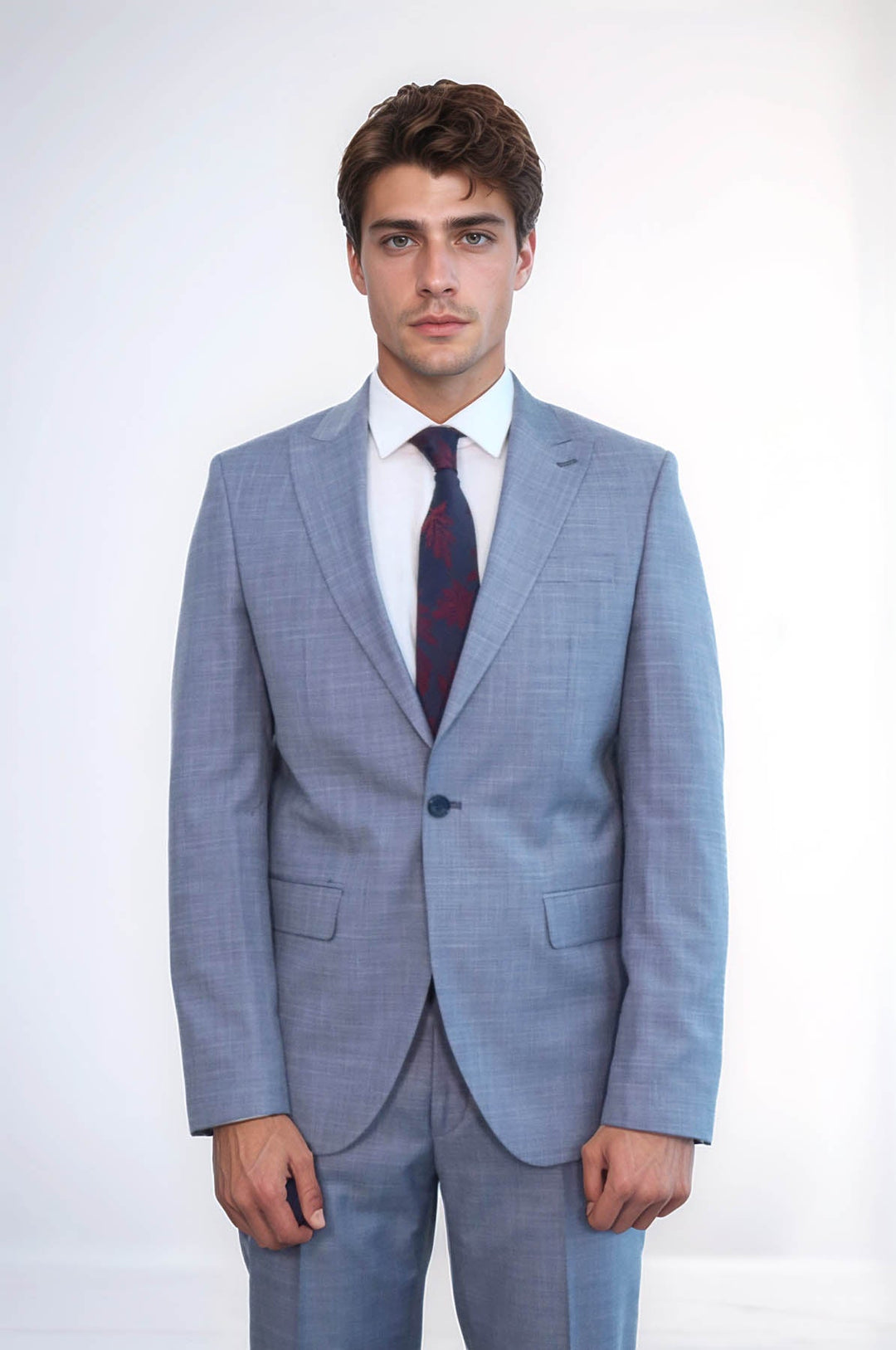 WSS Two Piece Slim Fit Single Button Grey Blue Men Suit  - Maladzyechna