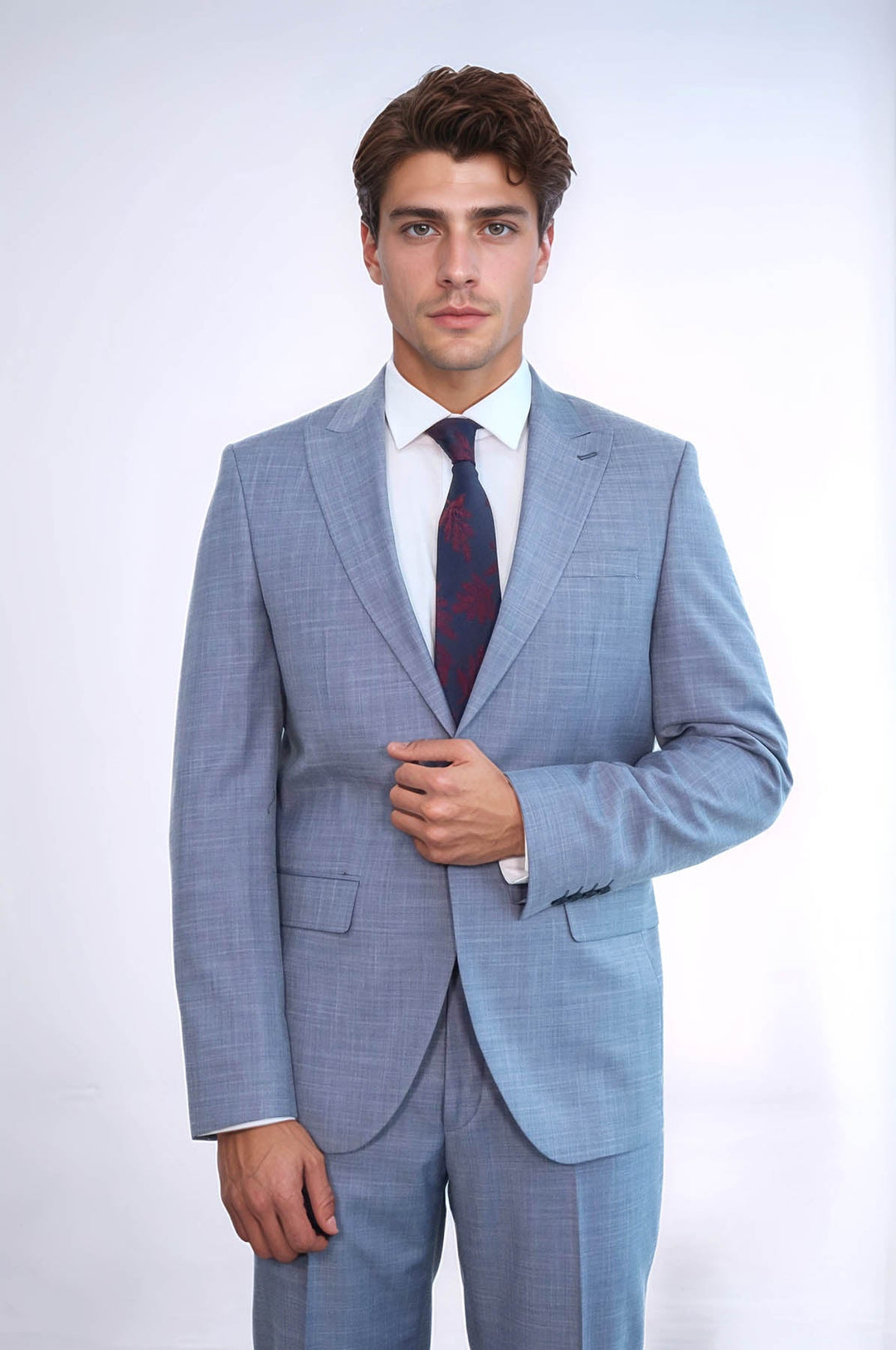 WSS Two Piece Slim Fit Single Button Grey Blue Men Suit  - Maladzyechna