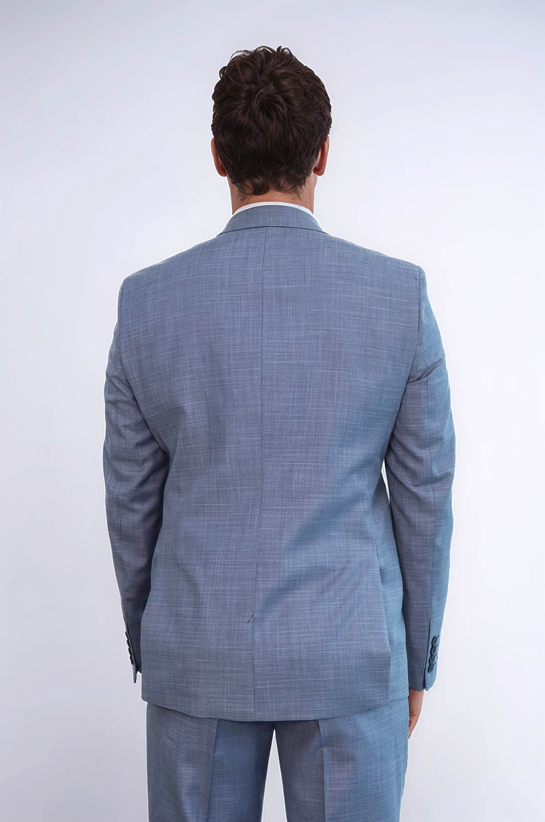 WSS Two Piece Slim Fit Single Button Grey Blue Men Suit  - Maladzyechna