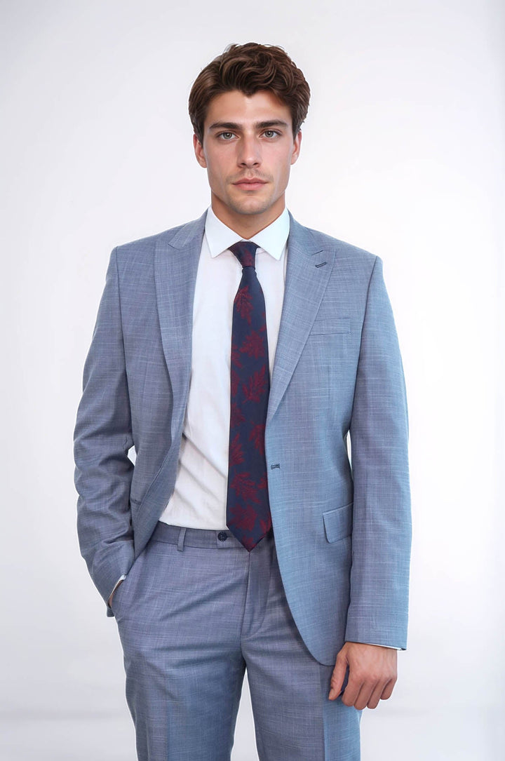 WSS Two Piece Slim Fit Single Button Grey Blue Men Suit  - Guelph