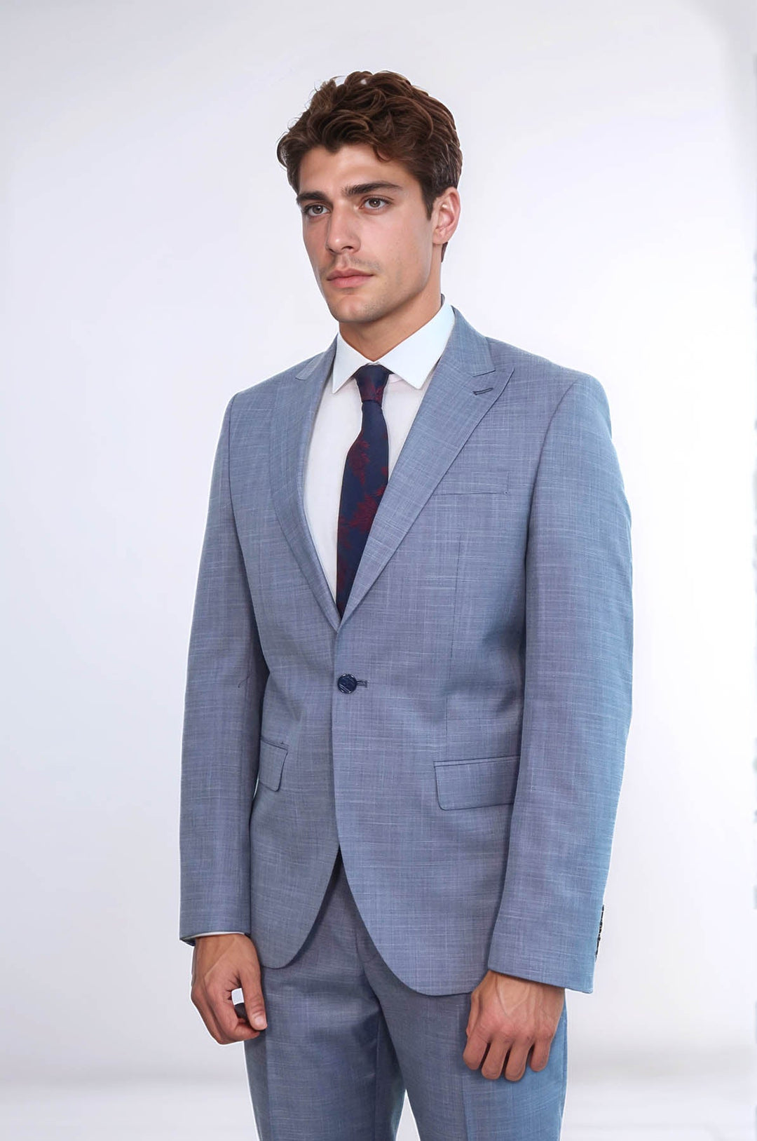WSS Two Piece Slim Fit Single Button Grey Blue Men Suit  - Guelph