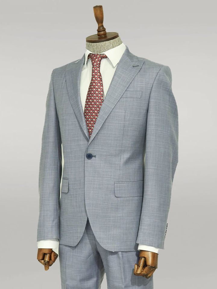 WSS Two Piece Slim Fit Single Button Grey Blue Men Suit  - Singen