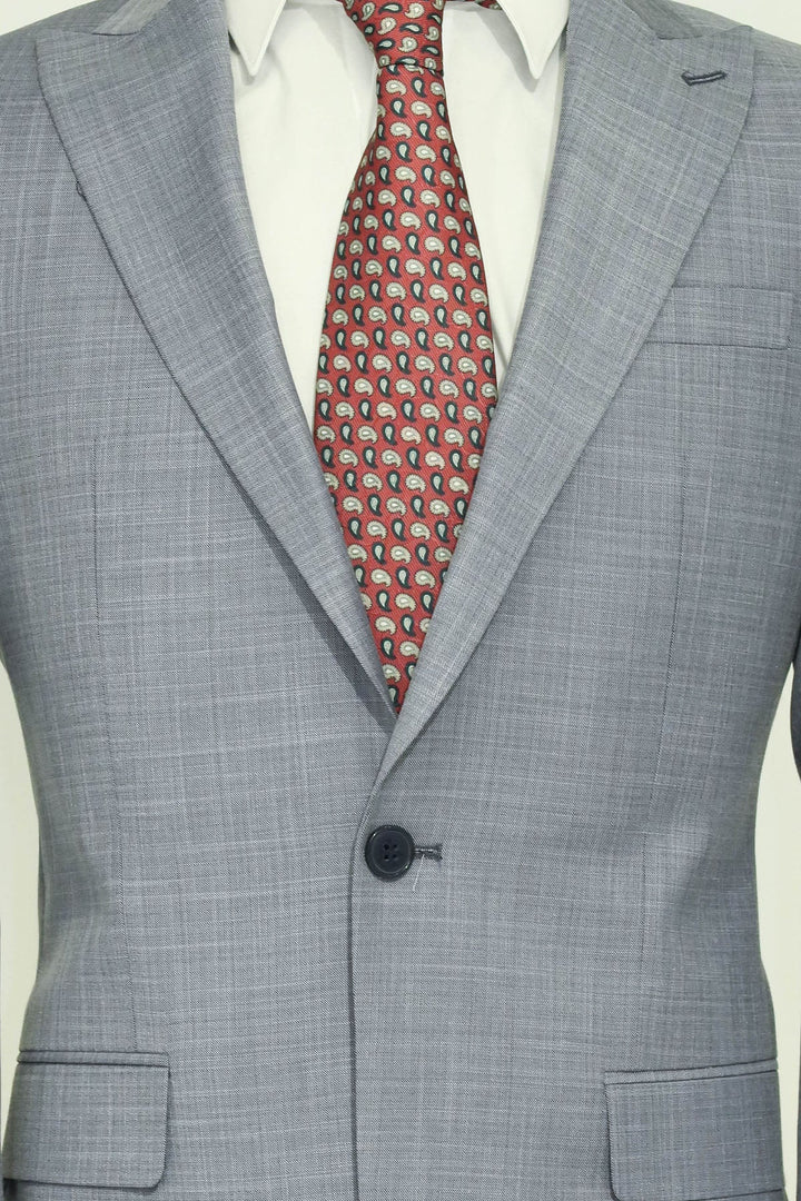 WSS Two Piece Slim Fit Single Button Grey Blue Men Suit  - Singen