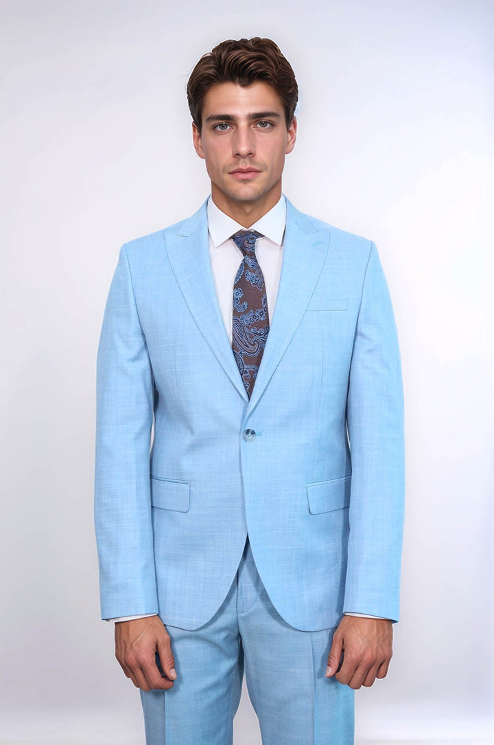 WSS Two Piece Slim Fit Single Button Light Blue Men Suit  - Perth