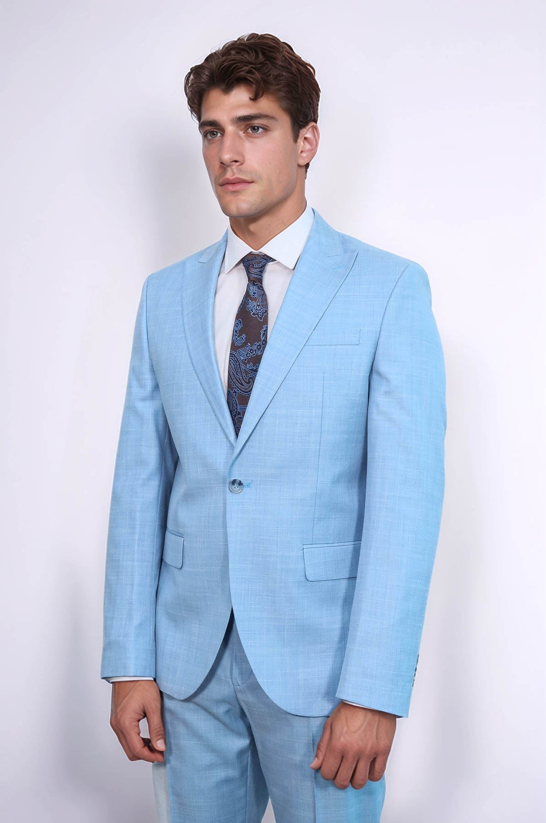 WSS Two Piece Slim Fit Single Button Light Blue Men Suit  - Perth