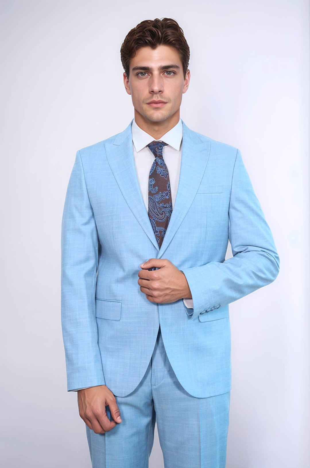 WSS Two Piece Slim Fit Single Button Light Blue Men Suit  - Perth