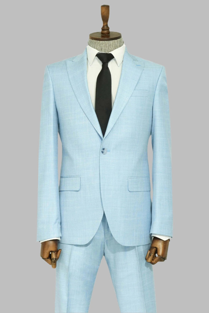 WSS Two Piece Slim Fit Single Button Light Blue Men Suit  - Singen
