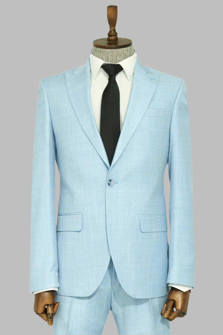 WSS Two Piece Slim Fit Single Button Light Blue Men Suit  - Singen